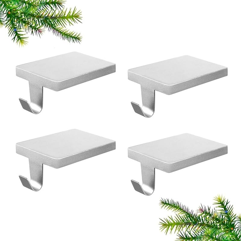 4 Pcs Christmas Stocking Holders, Mantel Stocking Hangers Metal Hanging Hooks with Protective Pads for Xmas Holiday