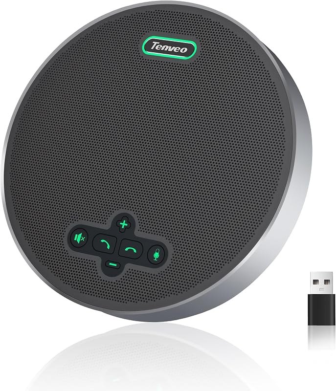 Tenveo MagiCall Pro Bluetooth Conference Speakerphone, Bluetooth/Dongle/USB, 8 AI Noise-Canceling Microphones, 360°