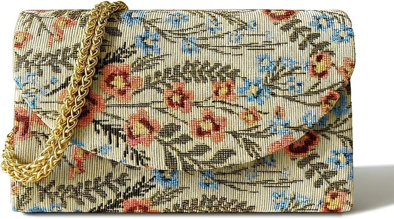 Floral Evening Clutch Purses For Women Cute Embroidery Crossbody Shoulder Handbag For Wedding, Cocktail, Prom & Party
