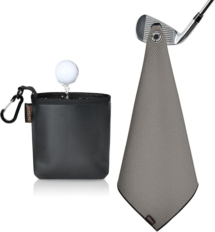 Tecoom Golf Club & Ball Cleaner Bag with Magnetic Golf Towel, Waterproof Neoprene Liner, Leather Stay-Dry Exterior