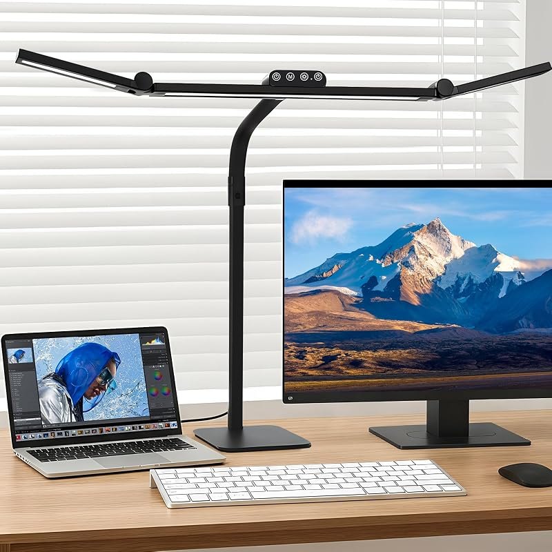 LED Desk Lamp for Home Office with Base, 28.2" Adjustable Gooseneck Swing Arm Ultra Bright Desk Light, Dimmable
