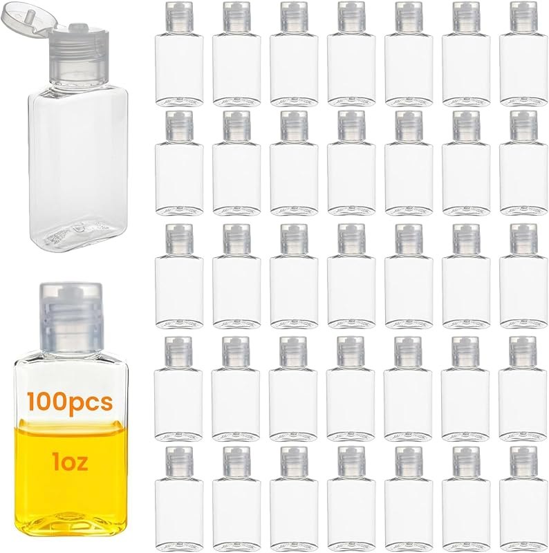 100 Pcs 1 oz Small Travel Bottles for Toiletries,Liquid,Shampoo,Lotion,Cream - Empty Hand Sanitizer Bottles with Flip
