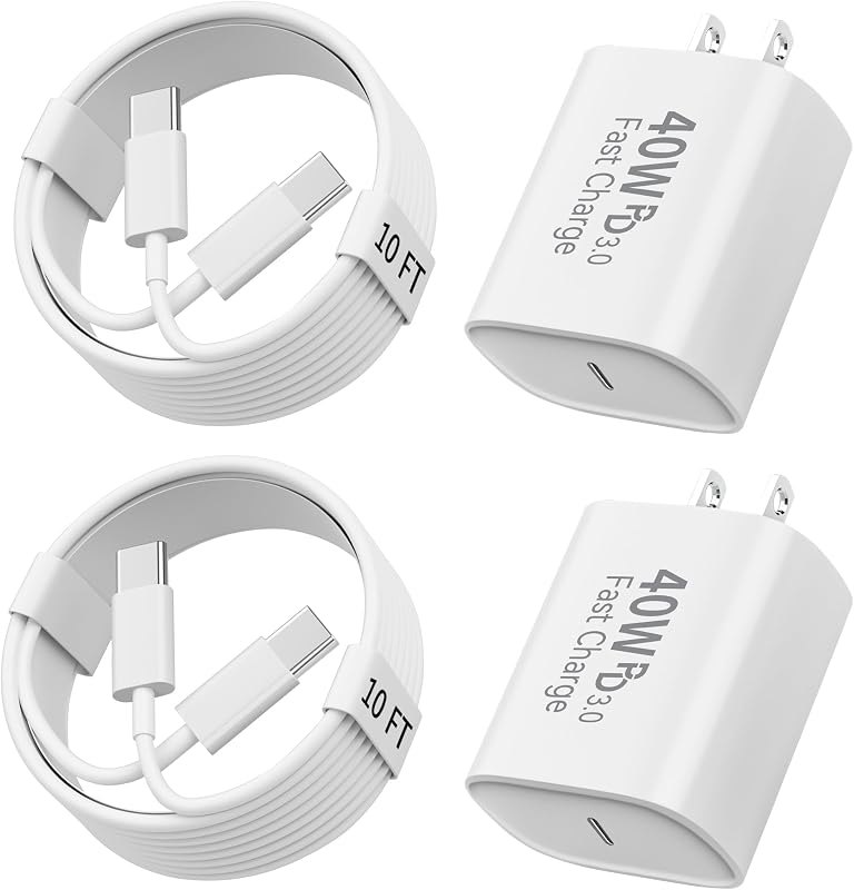 Phone 17 16 15 Pro Max Charger Fast Charging, 10 FT Long USB C Cable Cord with 40W Type C Fast Phone Charging Block