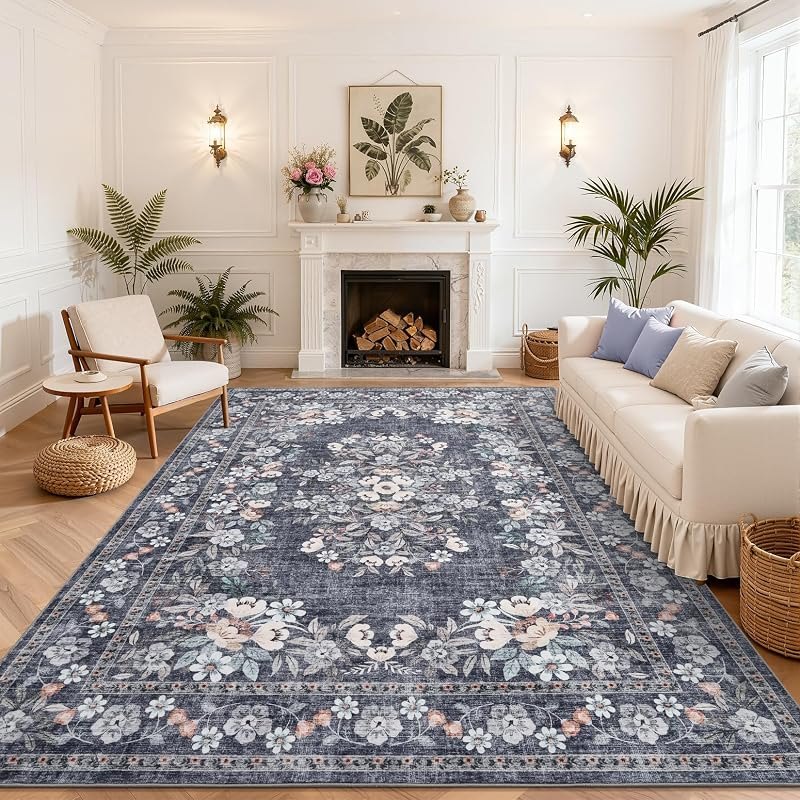 GarveeHome Vintage Area Rug 4x6 for Dining Room Boho Flower Accent Mats — home floor mat for home floor mat