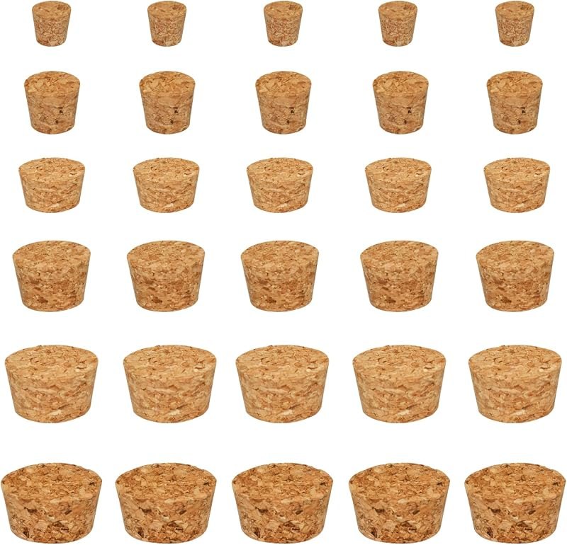 30 Packs Natural Cork Stoppers for Glass Bottles, Soft Wood Tapered Corks, Leakproof Plugs for Wine Glass Bottles(6