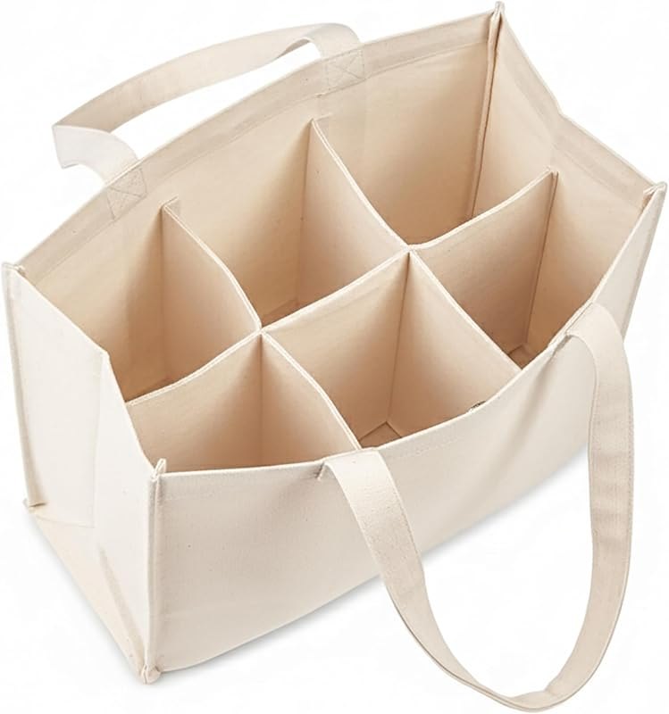 PurpleEssences Wine Tote Bag with Divider for 6 Bottle 13x7x10.5 In Natural — wine carry strap for wine carry strap