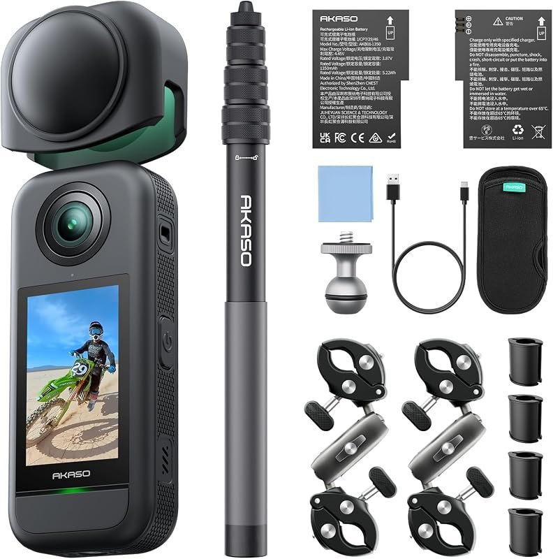 AKASO 360 Action Camera Motorcycle Combo- 5.7K 360 Video with 1/2" 48MP Sensors, 72MP 360 Photo, 360-SuperSmooth