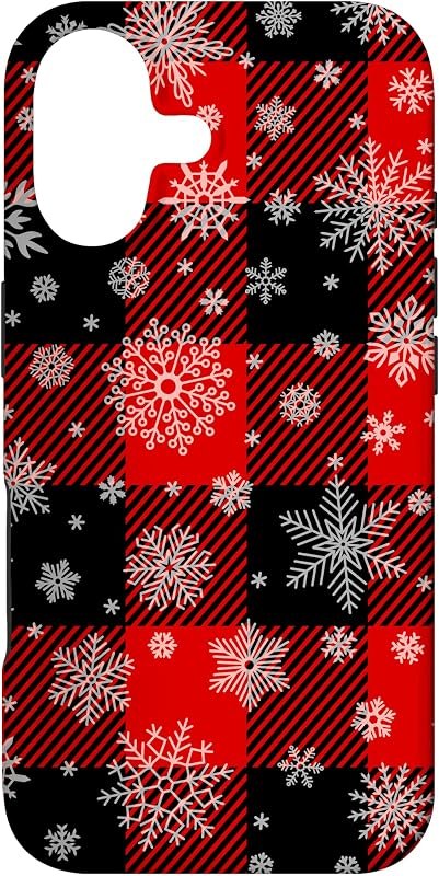 Snowflakes on Red Black Winter Christmas Plaid Buffalo Phone Case for iPhone 17 — rugged case for iphone accessories
