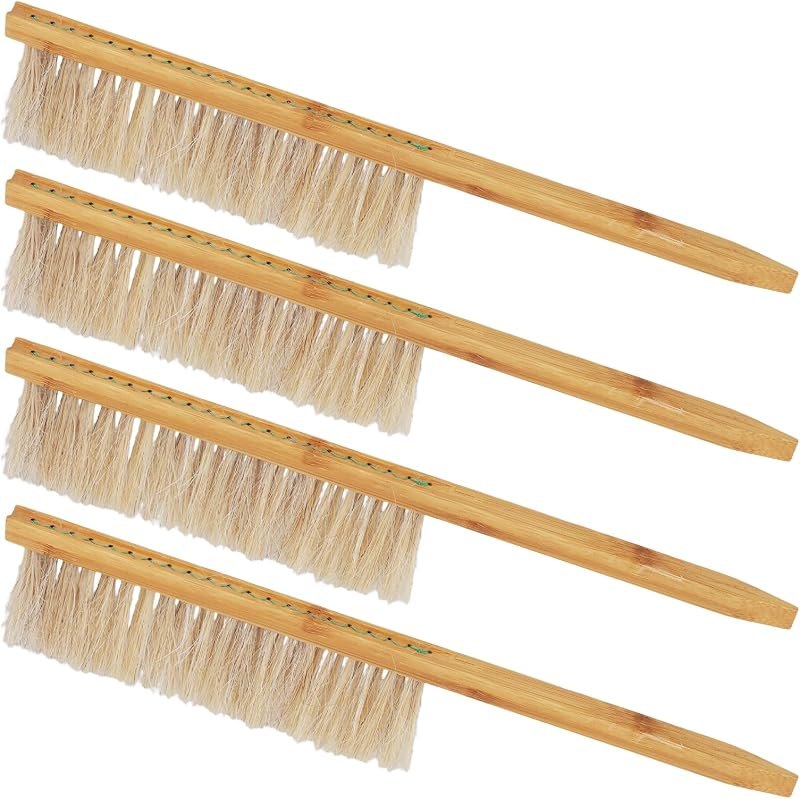 JAPCHET 4 PCS Bee Brushes for Beekeepers, 15.5 Inch Horsehair Bee Brush with Wooden Handle, Beehive Beekeeping Brush