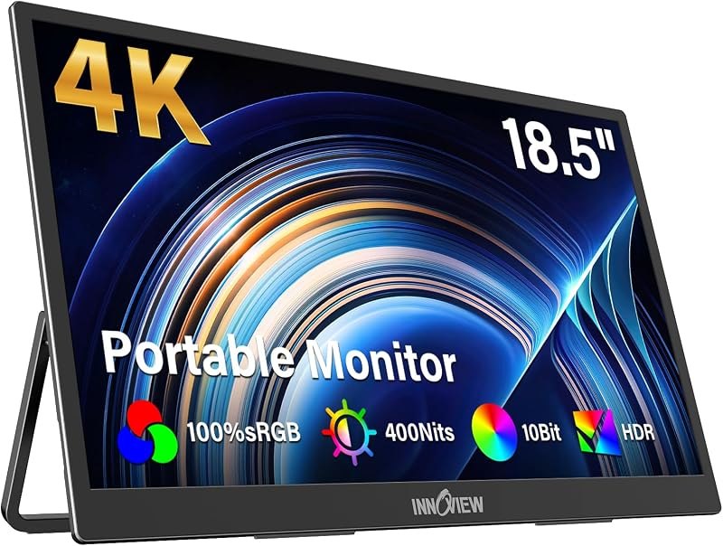 InnoView 4K Portable Monitor 18.5" 3840x2160 UHD USB-C HDMI for Laptop, 400 nits IPS Computer Gaming Display HDR