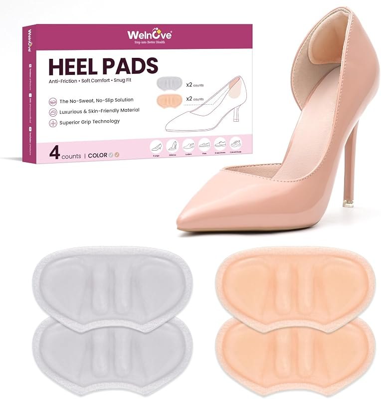 Heel Pads Grips for Shoes - 3D 170°Blister Prevention - Invisible Cushion Inserts Prevent Rubbing, Improve Too Big
