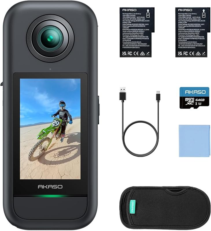AKASO 360 Action Camera Standard Combo- 5.7K 360 Video with 1/2" 48MP Sensors, 72MP 360 Photo, 360-SuperSmooth