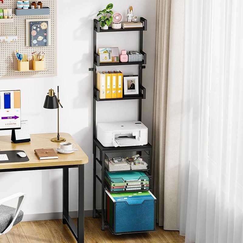 Sbanmao 3-Drawer File Cabinet with 3 Shelves, 61" Tall Vertical Filing Cabinet for Home Office, Metal Mesh Drawers