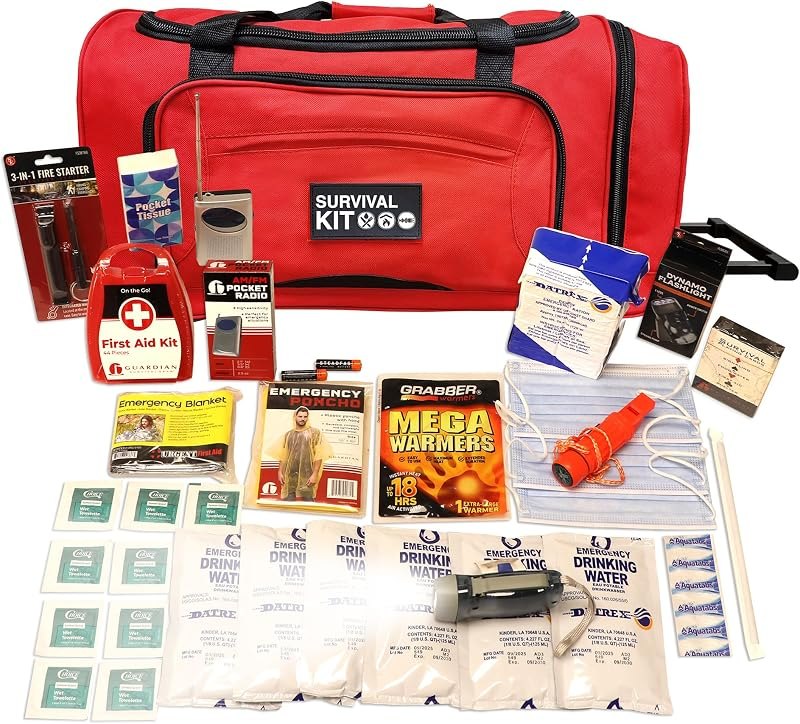 1-Person, 72 Hour Necessity Wheel Bag Survival Kit - Food, Water, Tools — Water storage and first-aid refills. for