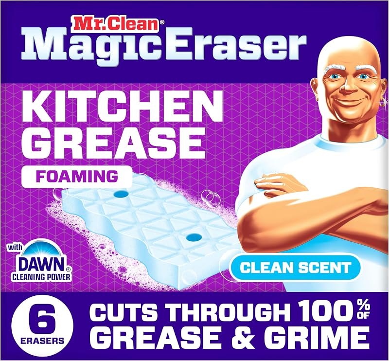 Mr. Clean Magic Eraser Foaming Sponge, Kitchen Grease Eraser, Dawn Cleaning Power, Oven Cleaner, Clean Scent, 6ct —