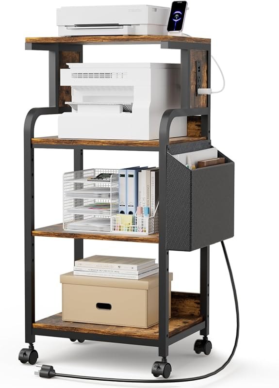 Tall Printer Stand with Charging Station, 4-Tier Mobile Printers Cart — printers storage bag for printers storage bag