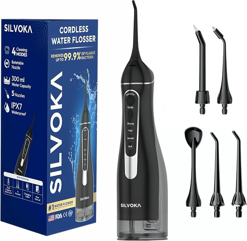 Water Flosser for Teeth, Cordless Oral Irrigator, Portable Dental Flosser with 300ML Tank, 4 Cleaning Modes, IPX7