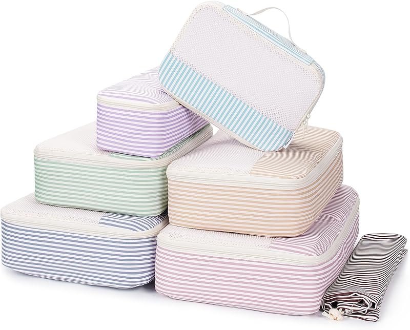 7 Set Striped Packing Cubes for Travel, Luggage Organizer Bags, Durable Packing Organizers Bag for Travel Essentials
