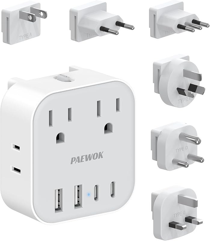 European Travel Plug Adapter Set, 8-in-1 Travel Adapter with 4 Outlets — universal travel adapter usb-c for universal