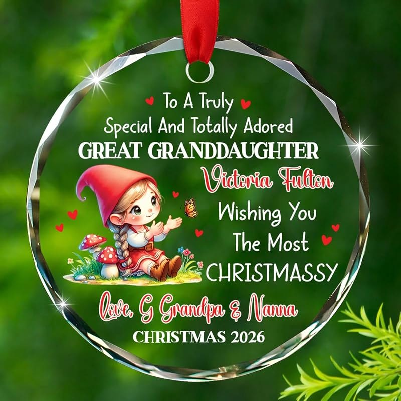 Personalized Glass Ornaments Gift from Great Grandparents,to A Truly Special and Totally Adored Great Granddaughter