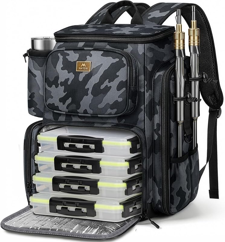 MATEIN Pro Fishing Backpack with 4 Tackle Boxes, 3600 Tackle Box Backpack — fishing tackle box for fishing tackle box