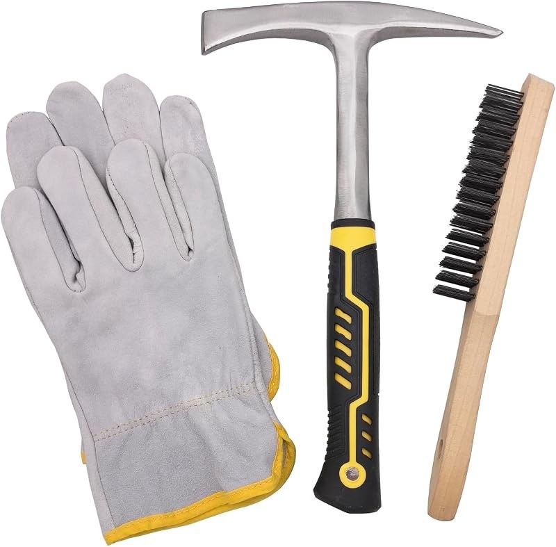 Welding Chipping Hammer Set, 28oz Forged Tempered Steel Slag Hammer with Wire Brush & Leather Work Gloves