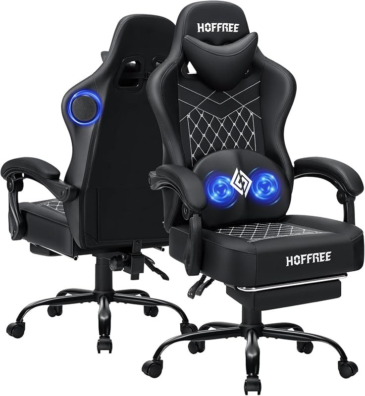 HOFFREE Gaming Chair with Speakers Massage Computer Chairs for Adults-Black — Gaming Chairs for gaming chairs