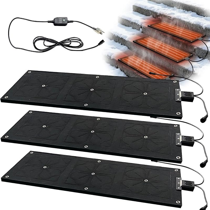 OEBLD Heated Snow Melting Mats for Outdoor Steps 10”X30”, Electric 3in/h Melt Speed Mat for Stairs, Anti Slip Safety