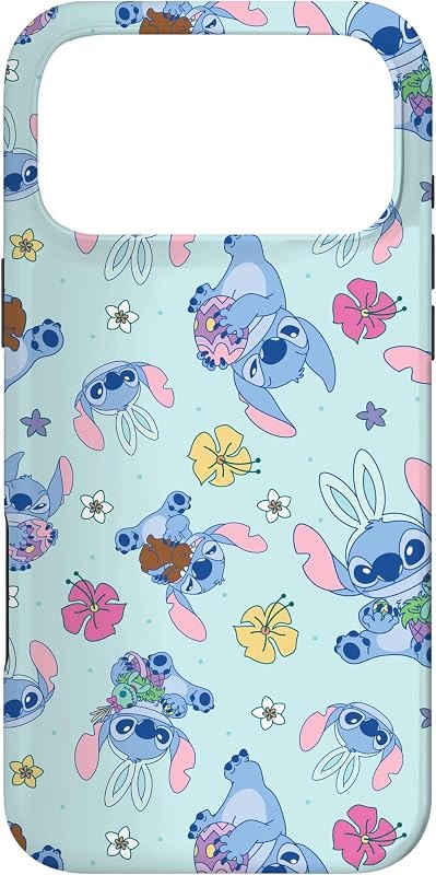 Disney Lilo & Stitch Cute Blue Easter Pastel Stitch Pattern Case for iPhone 17 Pro Max — rugged case for iphone pro