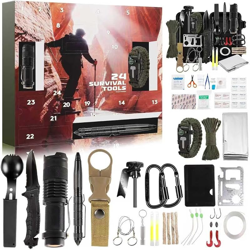 Gifts for Him Her Men Husband Dad Valentines Day - Survival Gear and Equipment 24 in 1, Survival Kits - Cool Fishing