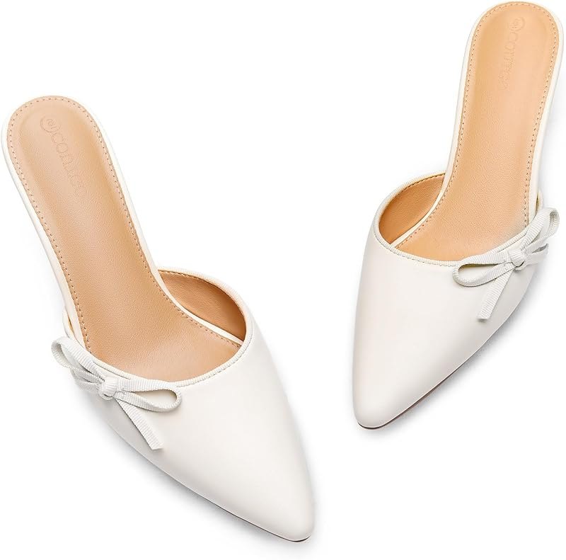 Womens Kitten Heels Bow Tie Mules Two Tone Closed Pointed Toe Slip On Backless Wedding Dress Shoes Pumps — low block