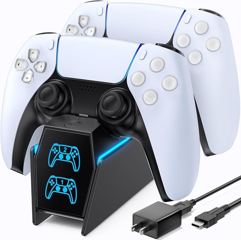 P5 Controller Charger with Fast Charging AC Adapter, PS5 Controller Charging Station Stand for PlayStation 5, Docking