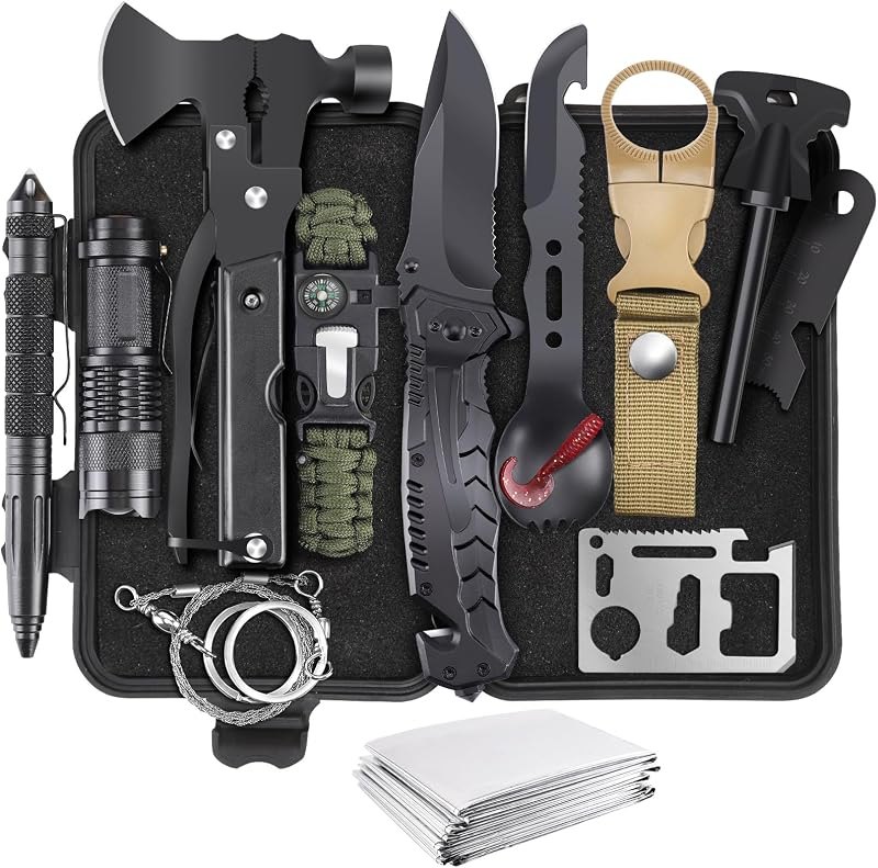Gifts for Men Fathers Day 14-in-1 Survival Kit - Premium Outdoor Survival Gear Set with Tactical Tools/Fishing