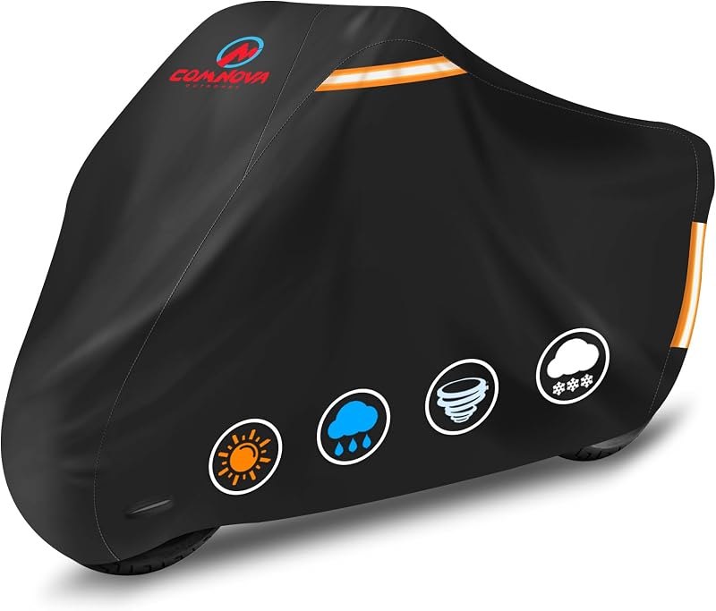 Comnova Motorcycle Cover 81 Inch - 600D Outdoor Motorbike Cover Waterproof with Lock Hole, Universal Fit for Harley