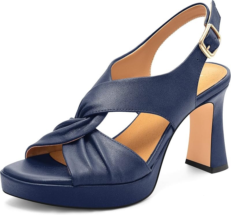 Women's Chunky Platform Heels Block Heeled Sandals Open Square Toe Slingback High Heels Dress Wedding Party Sandal Shoes