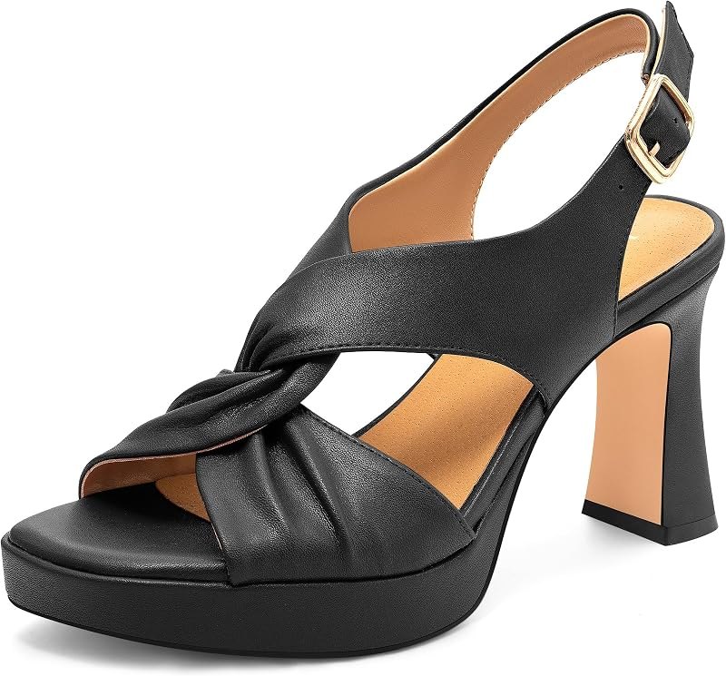 Women's Chunky Platform Heels Block Heeled Sandals Open Square Toe Slingback High Heels Dress Wedding Party Sandal