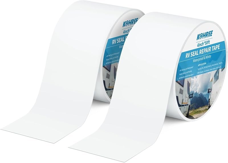 Kohree RV Roof Tape 2 Pack, 4 Inch x 50 Foot RV Sealant Tape White for Roof — Guards, extenders, and roof leak tap for