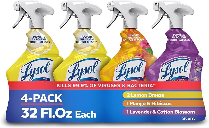 Lysol All Purpose Cleaner Spray, Lemon, Mango & Lavender, 32oz, 4 Pack — Chemicals and home supplies that ear for