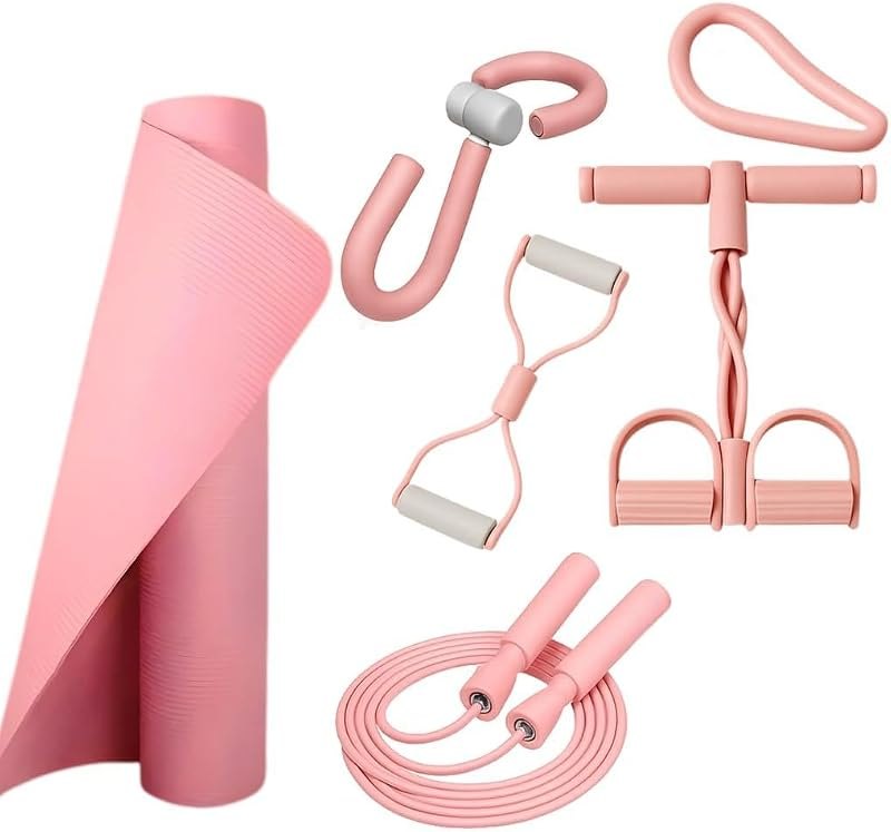 Yoga & Fitness Kit - Non-Slip 6mm Mat, Durable Resistance Tools, Premium Jump Rope, Adjustable Bag, Thigh Trainer —