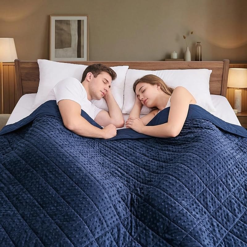 yescool Blue Weighted Blankets for Adults 15 lb, 60 * 80in Queen Size Weighted Blanket for Better Sleep, Minky Heavy