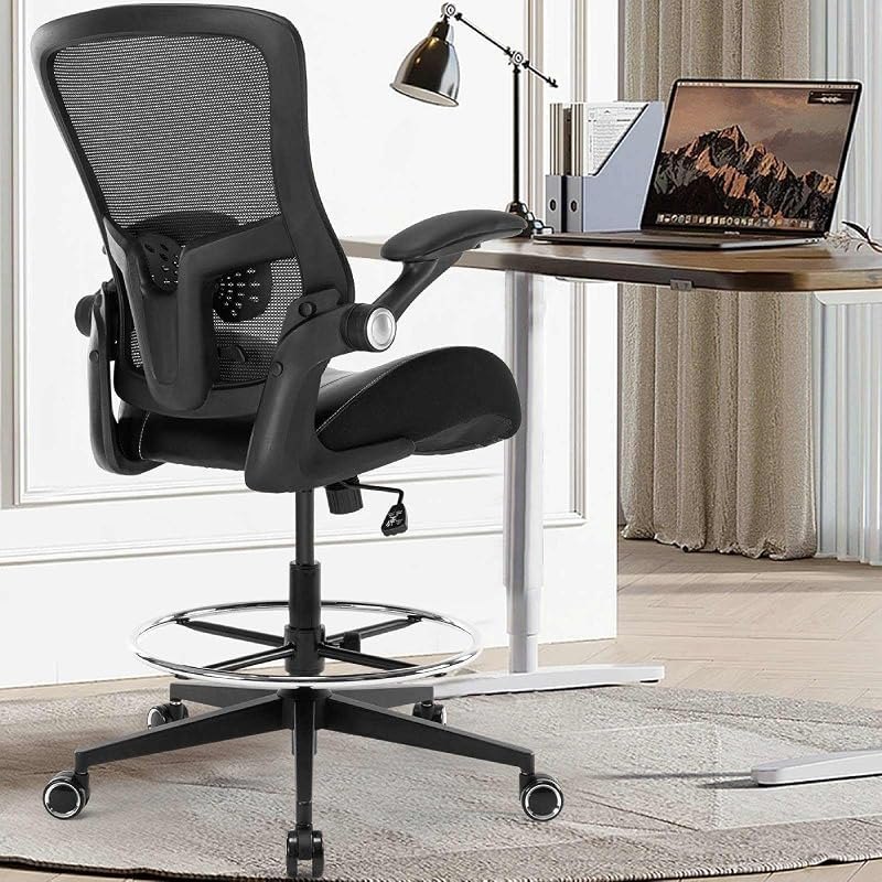 Drafting Chair, Tall Office Chair with PU Leather Seat, Standing Desk Chair Counter Height Office Chairs with 21.65''