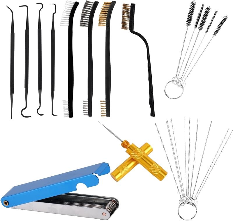 Carburetor Cleaning Kit Torch Tip Cleaner, Includes 3 Double-Ended Brushes 1 Single Head Brush 23 Needles 5 Nylon
