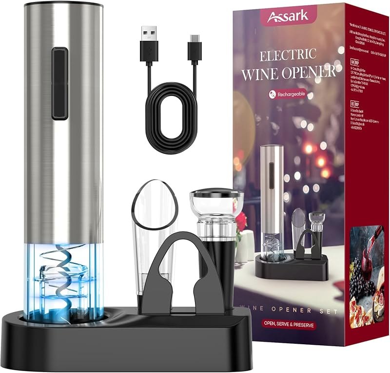 Electric Wine Opener,Rechargeable Automatic Wine Opener Corkscrew Opener Set With Wine Stopper, Foil Cutter, Wine