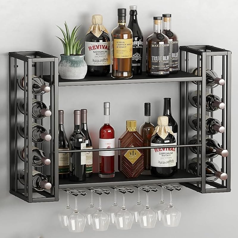 Wall Mounted Wine Rack with Glass Holder — best wine hook set for wine hook set