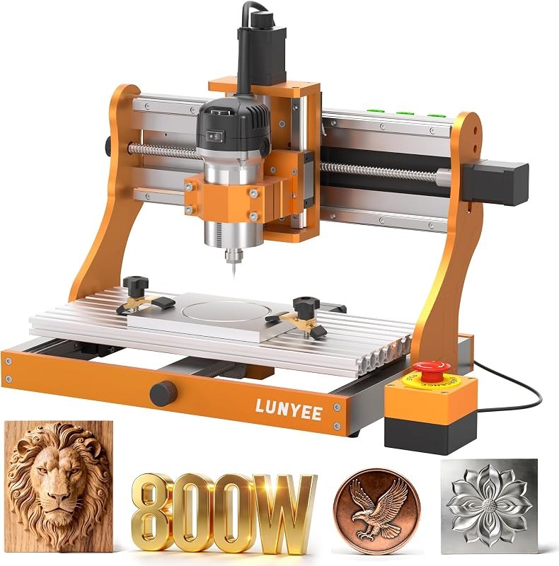 LUNYEE 3020 Nova CNC Router Machine, All-Metal XYZ Axis Linear Guides and Ball screw with 800W Trimmer Router