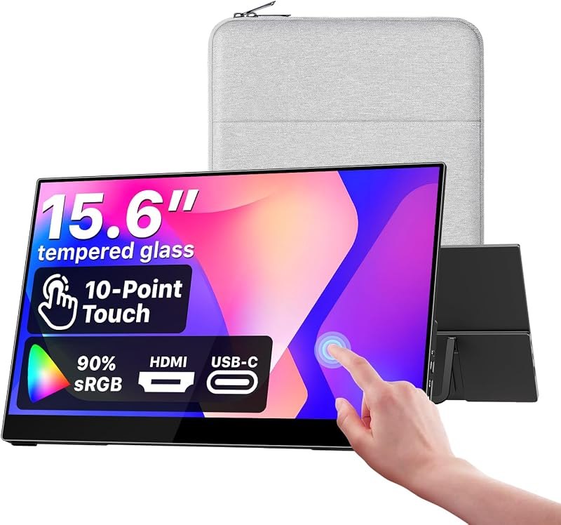 Portable Monitor Touchscreen 15.6 Inch 1080P FHD 90% sRGB Travel Monitor with Speaker HDMI USB-C Second Screen for