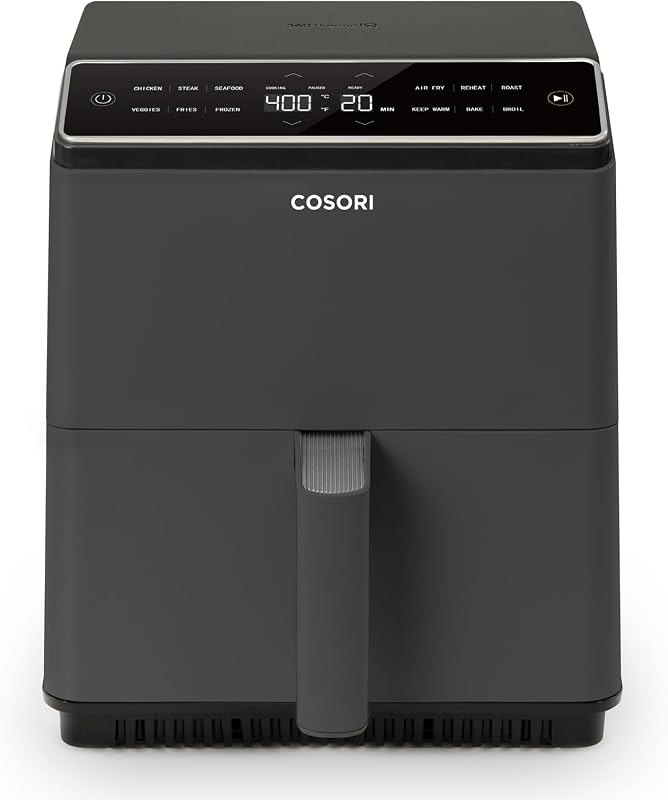 Cosori Smart Air Fryer 6.8 Qt, Dual Heating Elements, Ceramic Coating, Gray — Dual basket air fryer amazon for dual