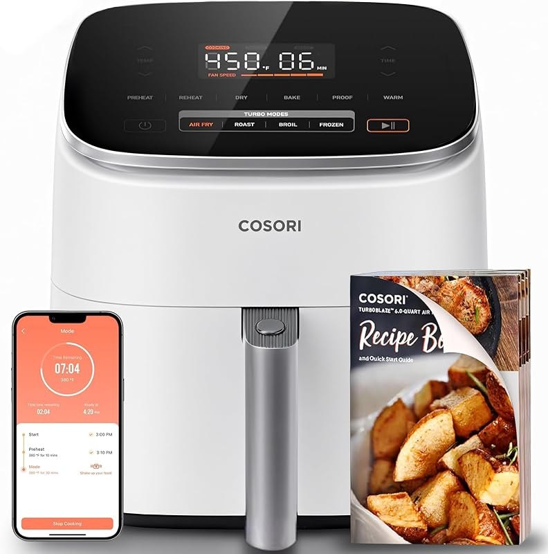 Cosori TurboBlaze Smart Air Fryer 6 Qt, Shake Reminders, 9-in-1, Cream — compact air fryer for compact air fryer