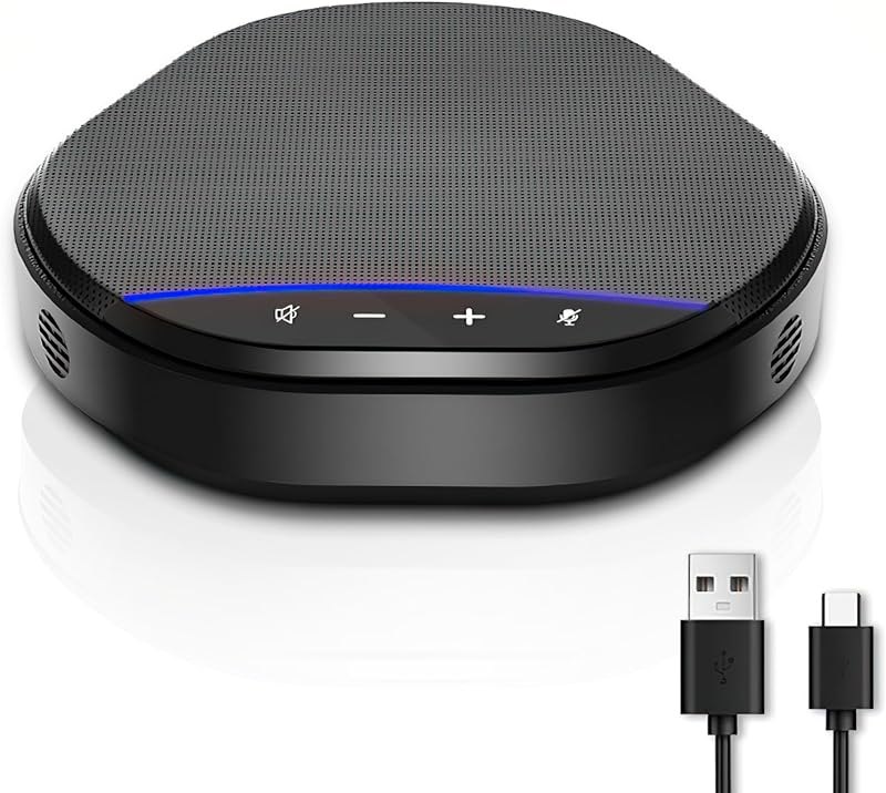 Conference Speakerphone with 360° Voice Pickup, AI Noise Reduction & Echo Cancellation, USB Plug and Play Desktop