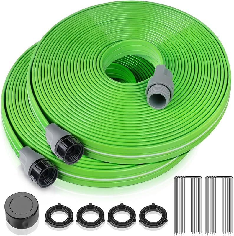LAVEVE Heavy Duty Sprinkler Soaker Hose 100 FT, Flat Garden Hose with Holes — Hoses, pruners, and beds that surviv for